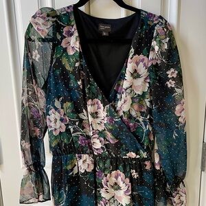 Free Press Floral Long Sleeve Dress - Black and Purple
